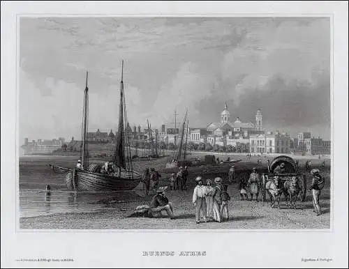 Argentinien: Buenos Aires. Original Stahlstich um 1860