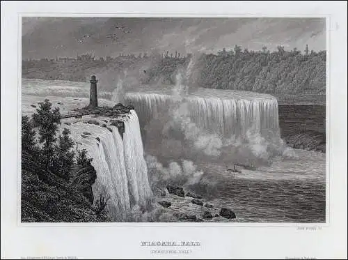 USA  Niagarafälle Original Stahlstich Poppel 1862 