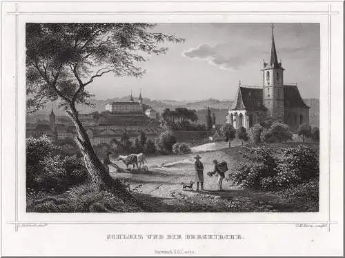 Schleiz - und die Bergkirche Originaler Stahlstich um 1850