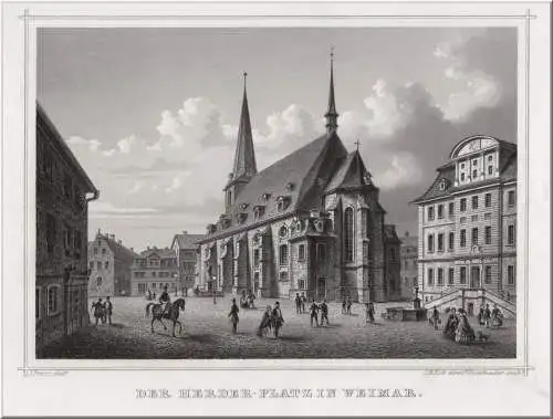 Weimar. Der Herder-Platz Originaler Stahlstich Kolb um 1850