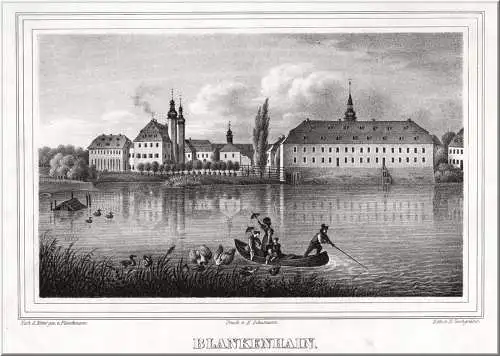 Blankenhain. Schloss.. Originale Lithografie, Teichgräber um 1835