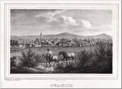 Pulsnitz. Gesamtansicht. Originale Lithografie, Teichgräber um 1835