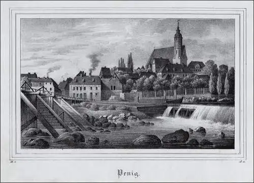 Penig. Gesamtansicht. Lithographie aus Saxonia um 1840