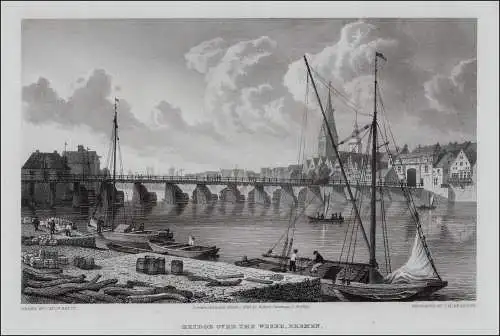 BREMEN: Brücke über die Weser. Originaler Stahlstich um 1830