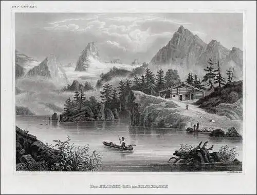 Berchtesgaden- Hundskogel am Hintersee - Stahlstich um 1840