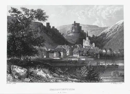 Balduinstein an der Lahn. Echter Stahlstich um 1850