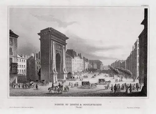 Frankreich: Paris: Porte St. Denis & Boulevards. Originaler Stahlstich um 1850