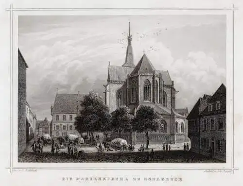 Osnabrück Die Marienkirche. Originaler Stahlstich um 1850