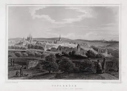 Osnabrück von Gertraudenberg aus. Originaler Stahlstich um 1850