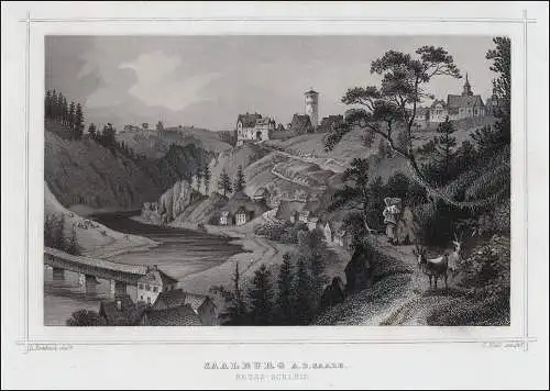 Saalburg Saale . Originaler Stahlstich Heß um 1860