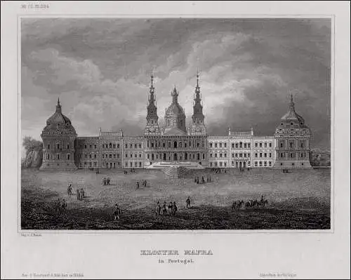 Portugal. Kloster Mafra Original Stahlstich Reiss 1851