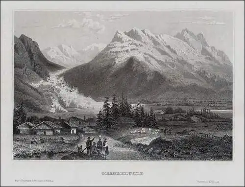 Schweiz: Grindelwald Berner Oberl. Original Stahlstich um 1860