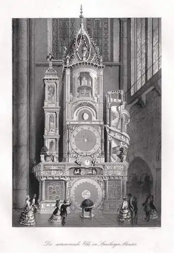 Astronomische Uhr im Strasbürger Münster Originaler Stahlstich um 1850