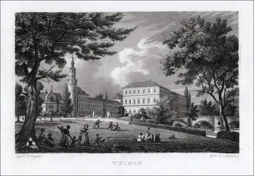 Weimar. Das Schloß Originaler Stahlstich Appleton um 1838