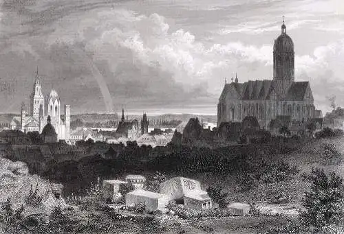 Mainz. Gesamtansicht, Originaler Stahlstich, Poppel um 1850