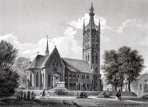 Wörlitz / Dessau: Die Kirche, Originaler Stahlstich, Richter um 1850