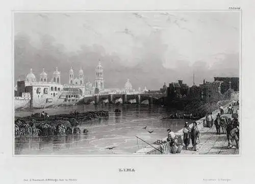 Lima, Peru. Gesamtansicht. Echter Stahlstich um 1840