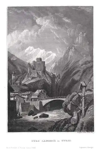 Landeck in Tirol. Ansicht mit Burg. Echter Stahlstich, Marx um 1840