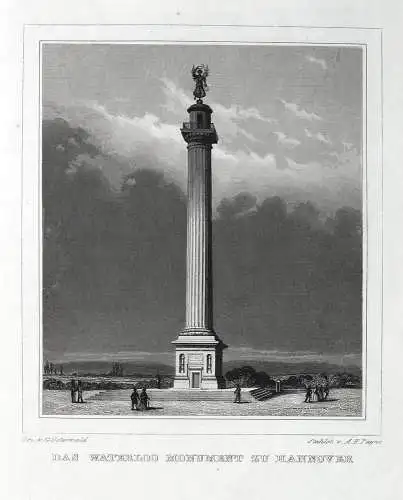 Hannover: Das Waterloo-Monument. Originaler Stahlstich um 1850