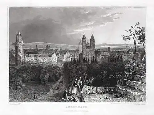 ANDERNACH. Gesamtansicht mit Dom. Originaler Stahlstich um 1840