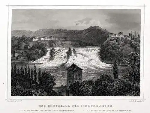 Schweiz: SCHAFFHAUSEN. Der Rheinfall Originaler Stahlstich um 1850