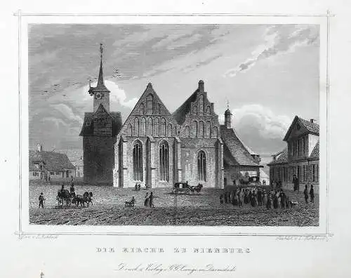 Nienburg / Weser. Kirche. Originaler Stahlstich um 1860