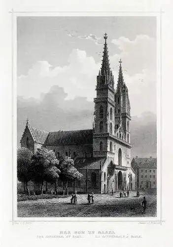 Schweiz: BASEL: Der Dom. Originaler Stahlstich um 1850