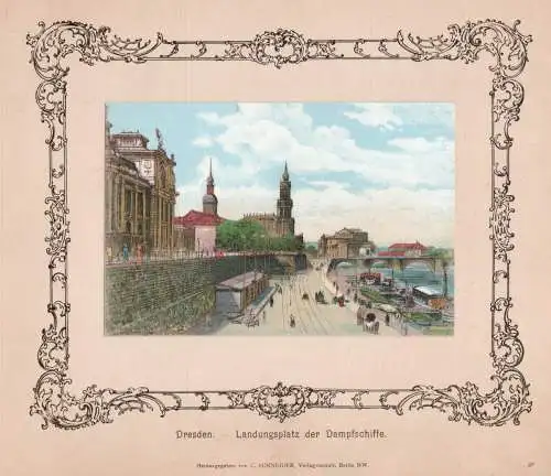 Dresden-Landungsplatz der Dampfschiffe  Original Farblitho um 1890