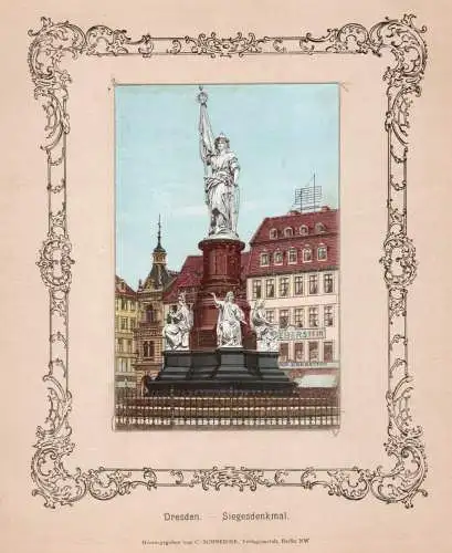 Dresden-Siegedenkmal.  Original Farblitho um 1890