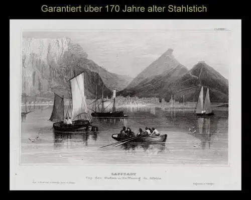 Afrika: Kapstadt, Südafrika, echter Stahlstich um 1840