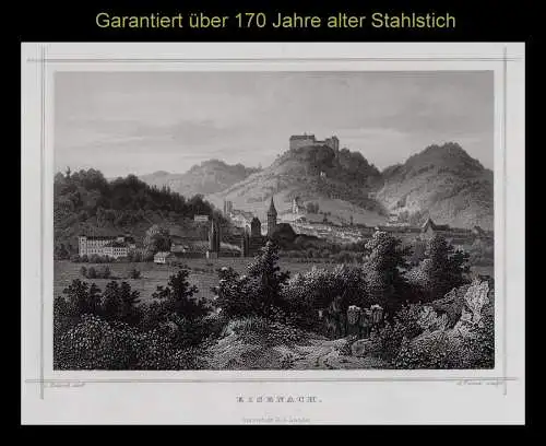 Eisenach, Gesamtansicht.. Echter Stahlstich Fesca um 1860