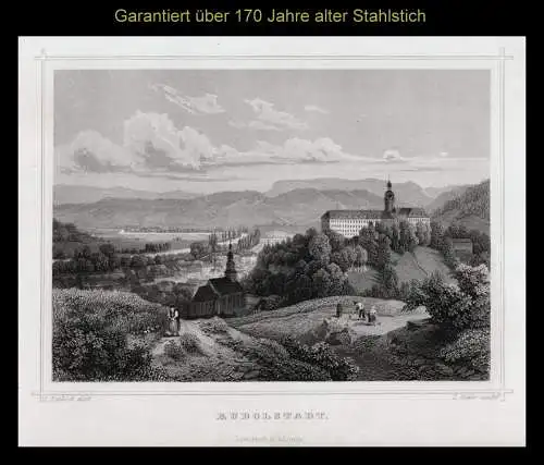 Rudolstadt. Gesamtansicht. Originaler Stahlstich, Oeder um 1860