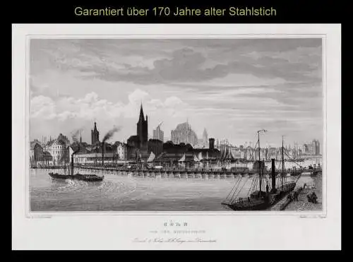 KÖLN - von Nordost. Originaler Stahlstich Poppel um 1850