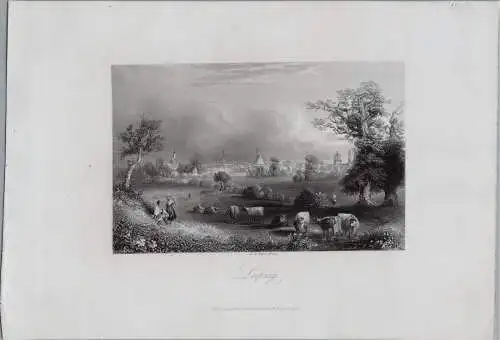 LEIPZIG: Ansicht aus der Ferne. Originaler Stahlstich um 1850