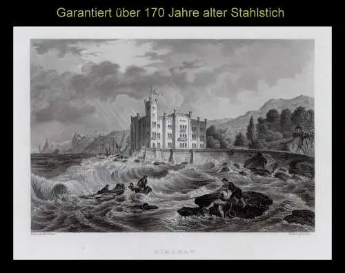 Miramar. Schlossansicht Originaler Stahlstich um 1840