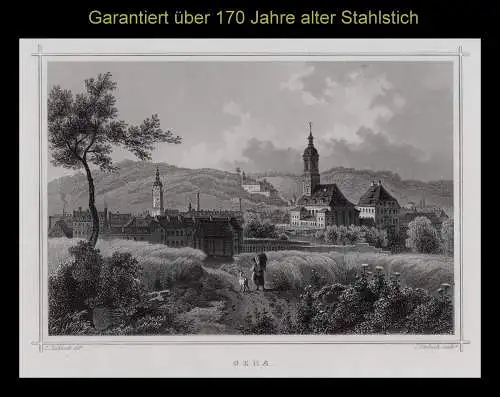 Gera. Gesamtansicht. Originaler Stahlstich, Umbach um 1860