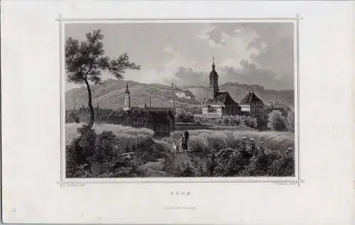 Gera. Gesamtansicht. Originaler Stahlstich, Umbach um 1860