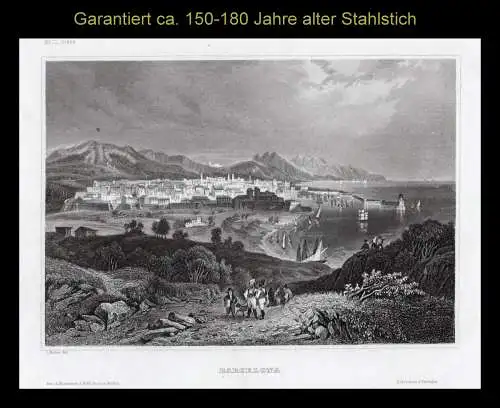 Spanien: Barcelona, Gesamtansicht - Originaler Stahlstich um 1840