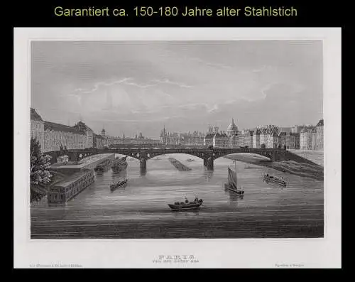 Paris. von der Seine aus. Originaler Stahlstich um 1840