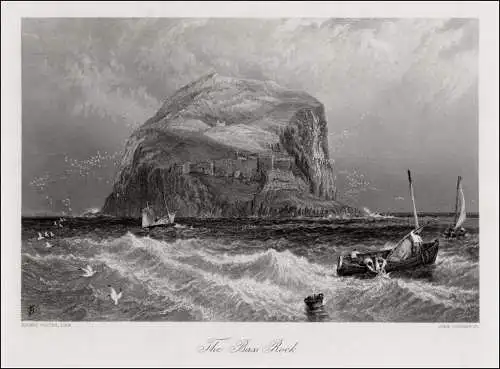 Großbritannien: Bass Rock in der Nordsee, Echter Stahlstiich um 1875