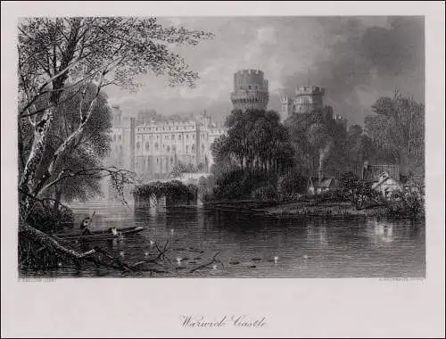 Großbritannien: Warwick Castle . Echter Stahlstich um 1875