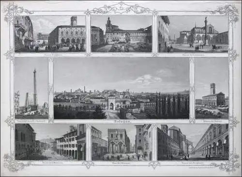 Bologna. Souvenirblatt, echter Stahlstich um 1850