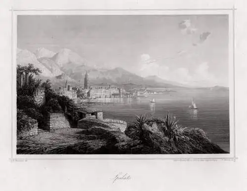 Kroatien: Split (Spalato) Gesamtansicht, echter Stahlstich um 1850