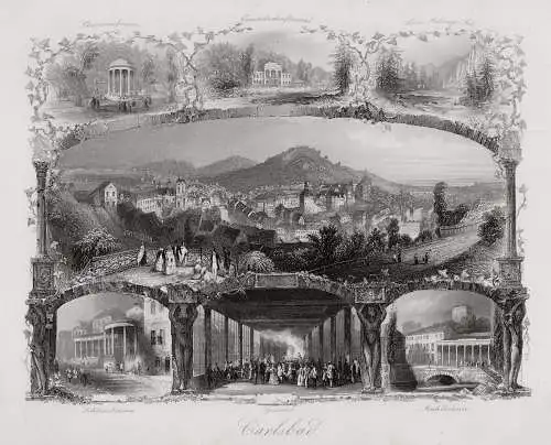 Karlsbad in Böhmen. Souvenirblatt Originaler Stahlstich, Payne um 1850