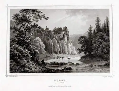 Burgk / Saale Originaler. Stahlstich, Poppel um 1860