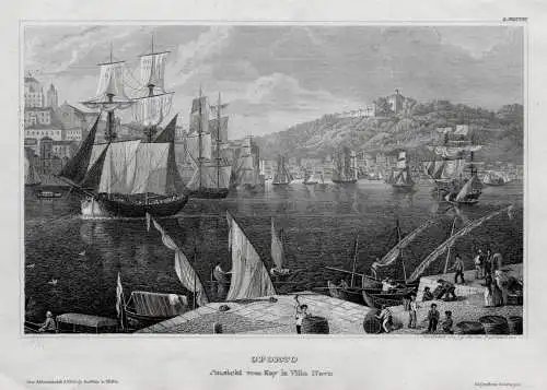 Oporto, Portugal. vom Kay in Villa Nova . Original Stahlstich um 1840