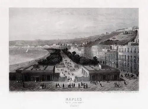 Neapel. Villa Royal Naples. Originaler Stahlstich um 1850