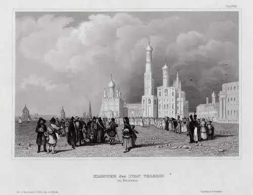 Moskau, Kloster des Ivan Velekoi, echter Stahlstich um 1850
