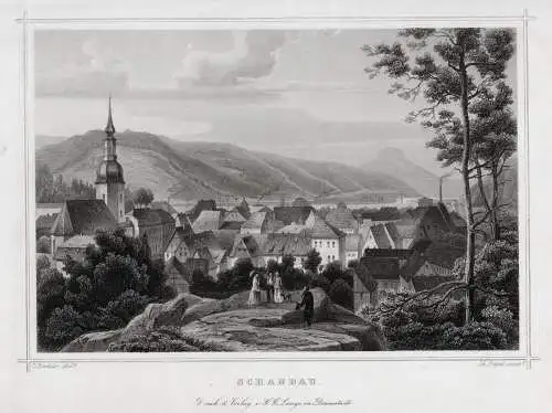 Bad Schandau: Gesamtansicht. Originaler Stahlstich Poppel um 1860