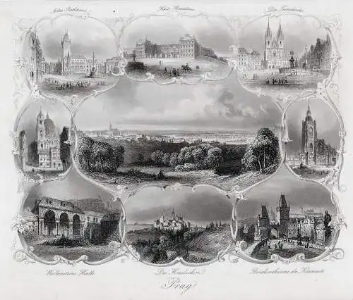 Tschechien, Prag: Souvenirblatt, echter Stahlstich, um 1850